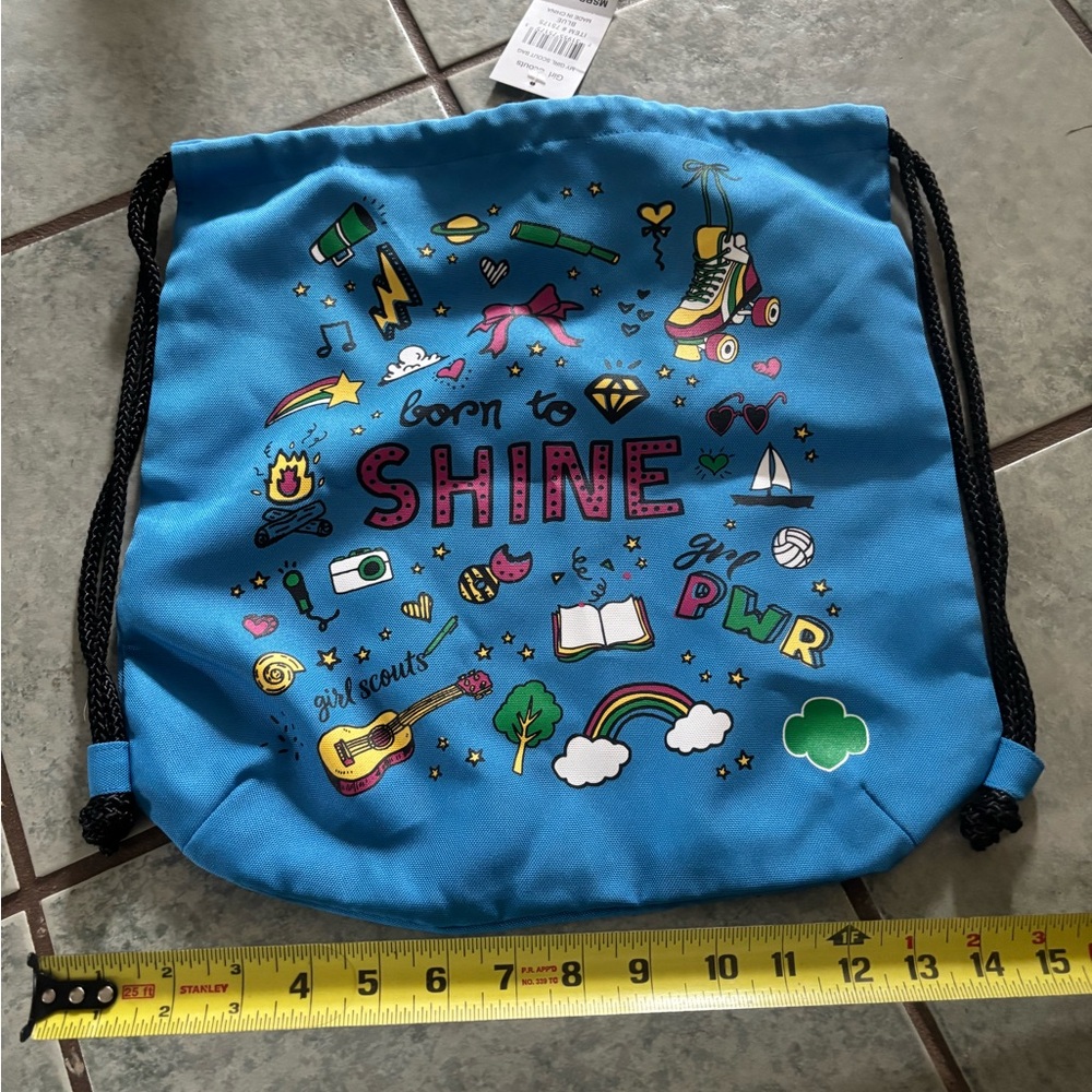 Girl Scouts draw string style backpack. NWT. Born to shine.